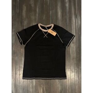 Askdeer Mens Black Contrast Stitch Raglan Short Sleeve T-Shirt Crew Neck NEW